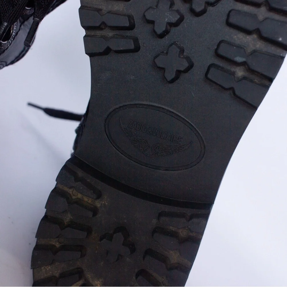 568$MRP Zadig & Voltaire Joe Boots Black Leather Lace Up Zip Logo Boots , Sz 38 - Picture 9 of 16